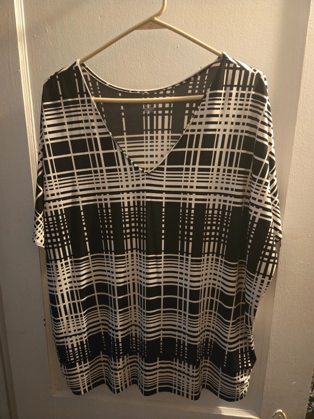 Lane Bryant Black and White Plaid V-Neck Blouse